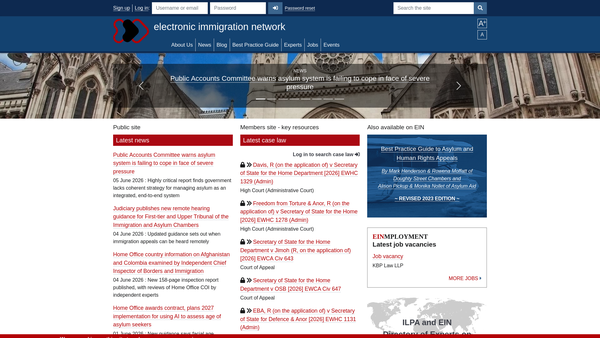 Screenshot of the Electronic Immigration Network website