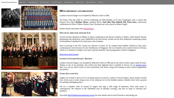 Screenshot of the London Concord Singers website