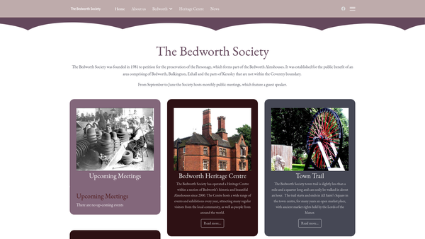 Screenshot of the The Bedworth Society website