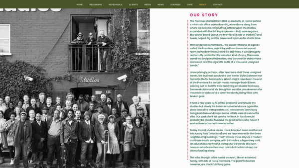 Screenshot of the The Premises Music Education Programme website