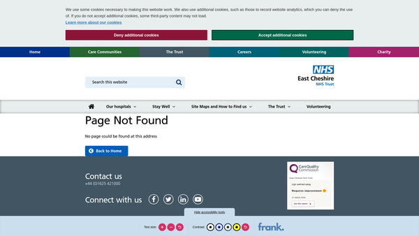 Screenshot of the East Cheshire NHS Trust Charitable Fund website