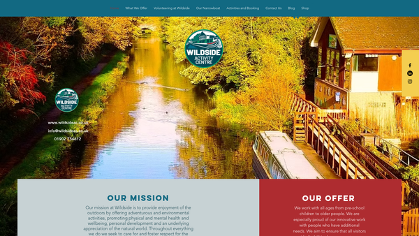 Screenshot of the Wildside Activity Centre website