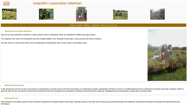 Screenshot of the Hampshire Conservation Volunteers website