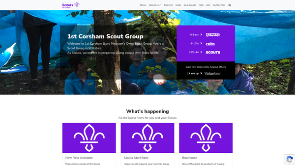 Screenshot of the 1st Corsham (Lord Methuen's Own) Scout Group website