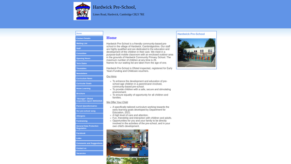 Screenshot of the Hardwick Pre-School website