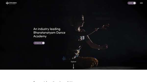 Screenshot of the Chitraleka Dance Company website
