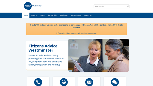 Screenshot of the Westminster Citizens Advice Bureau Service website