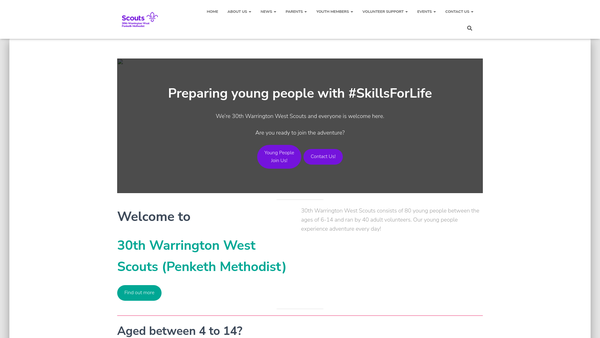 Screenshot of the 30th Warrington (Penketh Methodist) Scout Group website