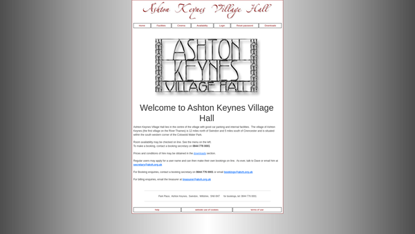 Screenshot of the Ashton Keynes Village Hall website
