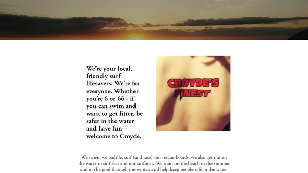 Screenshot of the The Croyde Surf Life Saving Club website