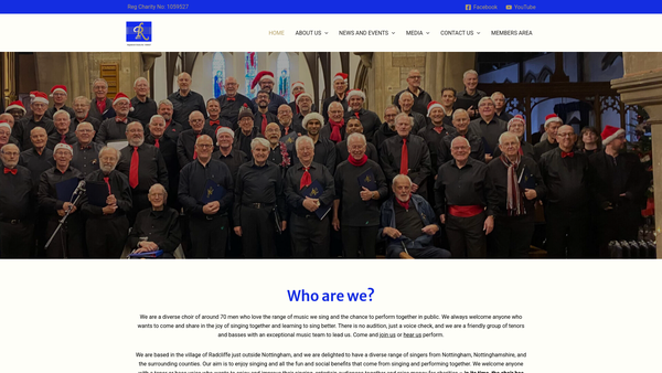 Screenshot of the Radcliffe On Trent Male Voice Choir website