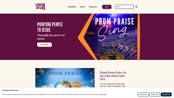 Screenshot of the Langham Arts Trust website