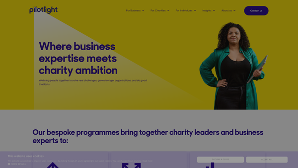 Screenshot of the Pilotlight website
