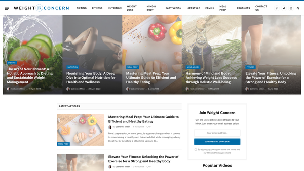 Screenshot of the Weight Concern website