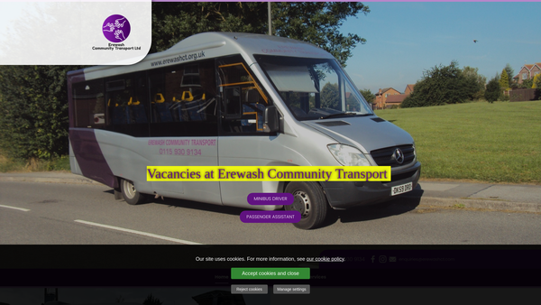 Screenshot of the Erewash Community Transport Limited website