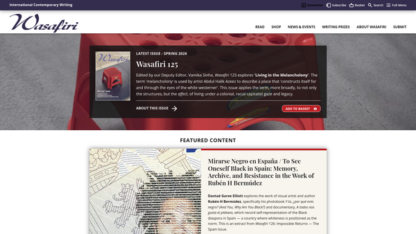 Screenshot of the Wasafiri website