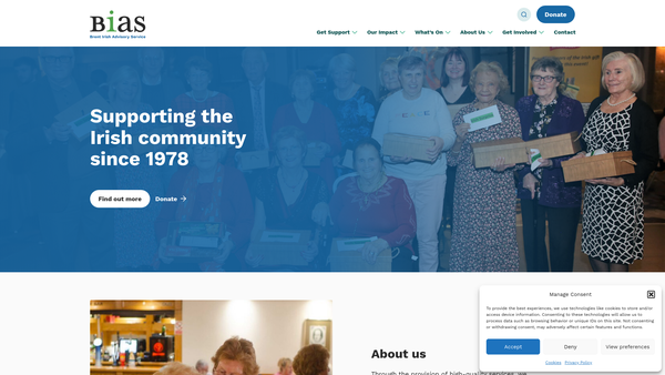 Screenshot of the Brent Irish Advisory Service website