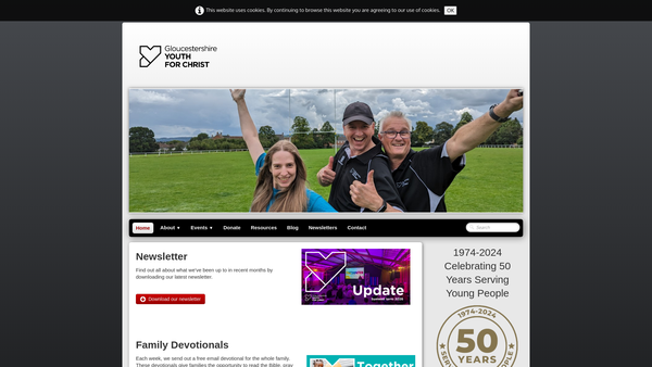 Screenshot of the Cheltenham Youth For Christ website