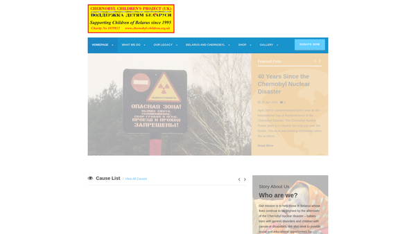 Screenshot of the Chernobyl Children's Project (UK) website