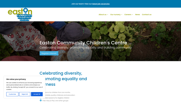 Screenshot of the Easton Community Childrens Centre Limited website