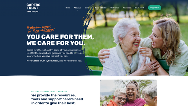 Screenshot of the Carers Trust Tyne & Wear website