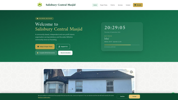 Screenshot of the The Muslim Association Of Salisbury website