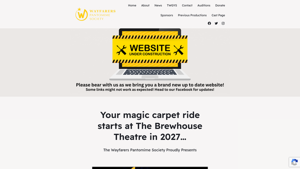 Screenshot of the The Wayfarers Pantomime Society website