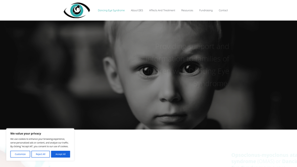 Screenshot of the Dancing Eye Syndrome Support Trust website