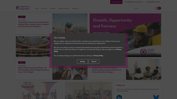 Screenshot of the Colleges Wales / Colegau Cymru website
