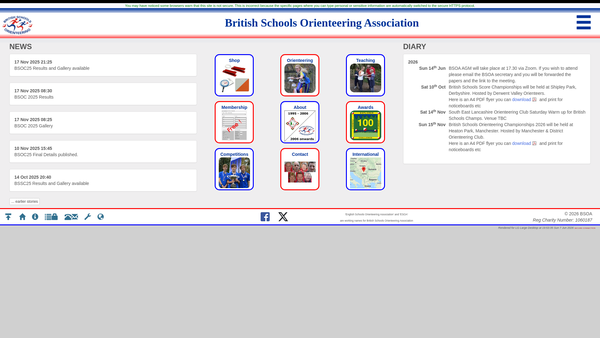 Screenshot of the British Schools Orienteering Association website