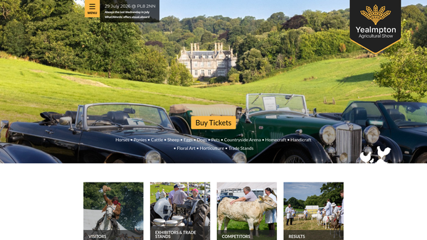 Screenshot of the Yealmpton Agricultural Association website