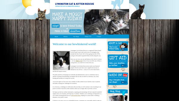 Screenshot of the Lymington Cat And Kitten Rescue website