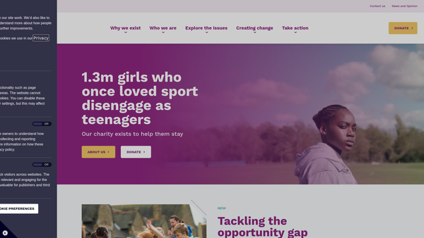 Screenshot of the Women In Sport website