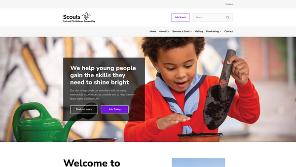 Screenshot of the 2nd And 7th Welwyn Garden City Scout Group website