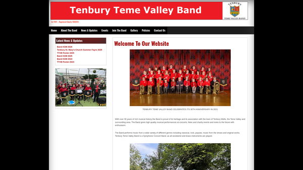 Screenshot of the Tenbury Teme Valley Band website