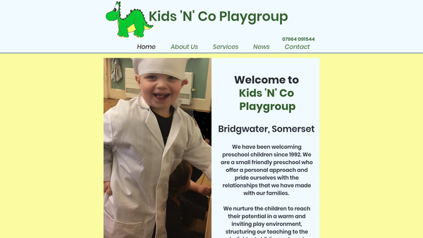 Screenshot of the Kids N Co Playgroup website