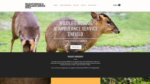 Screenshot of the Wildlife Rescue And Ambulance Service (Enfield) website