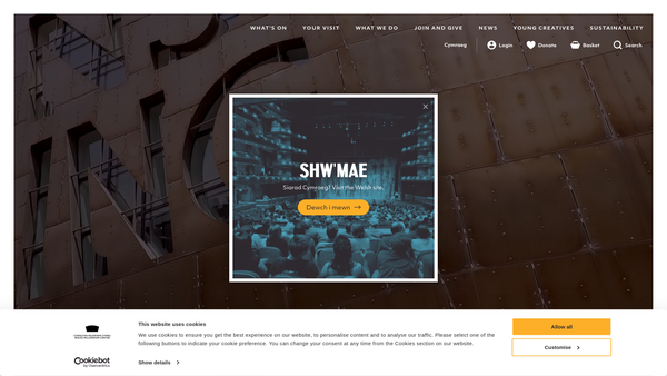 Screenshot of the Wales Millennium Centre website