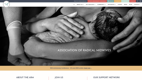Screenshot of the The Association Of Radical Midwives website