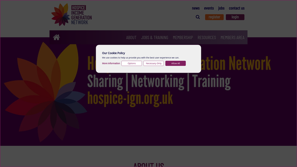 Screenshot of the Hospice Income Generation Network website