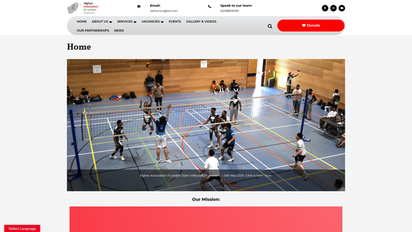 Screenshot of the Afghan Association Of London (Harrow) website