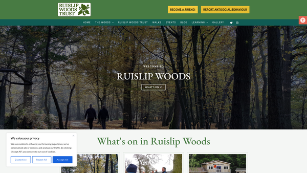 Screenshot of the Ruislip Woods Trust website