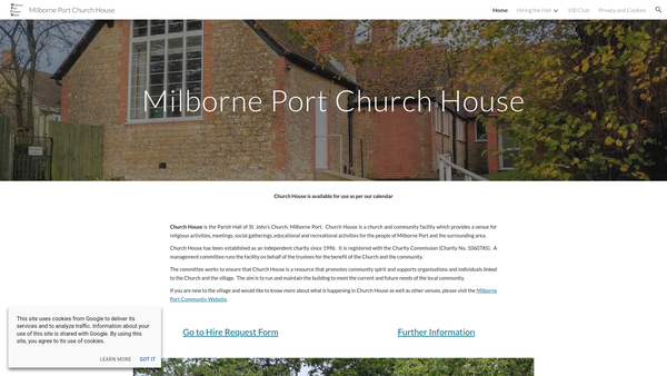 Screenshot of the The Church House Milborne Port website