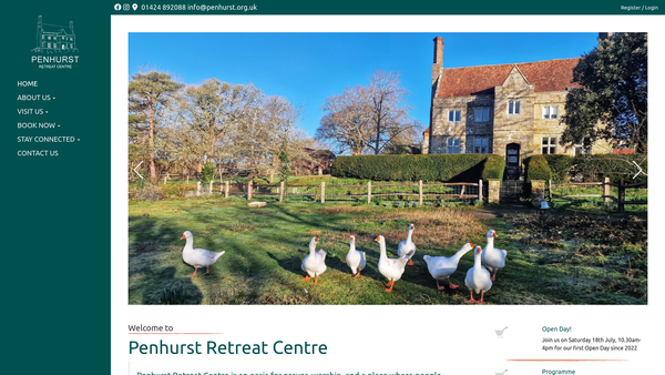 Screenshot of the Penhurst Retreat Centre Charitable Trust website