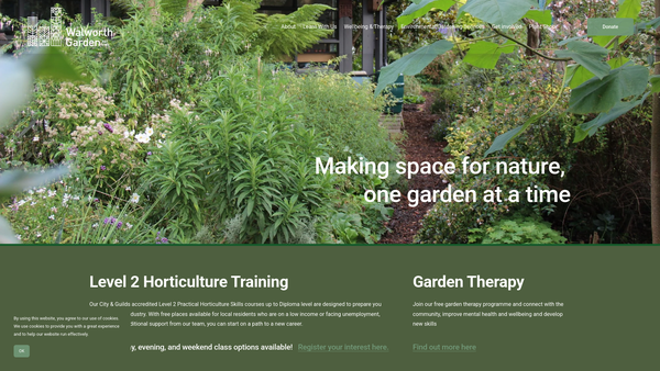 Screenshot of the Walworth Garden website