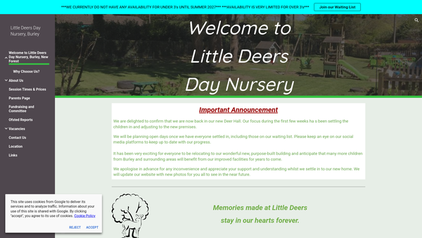 Screenshot of the Little Deers Day Nursery website