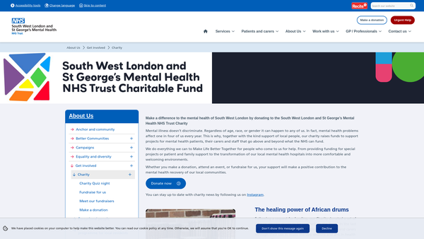 Screenshot of the South West London And St George's Mental Health NHS Trust Charitable Fund website