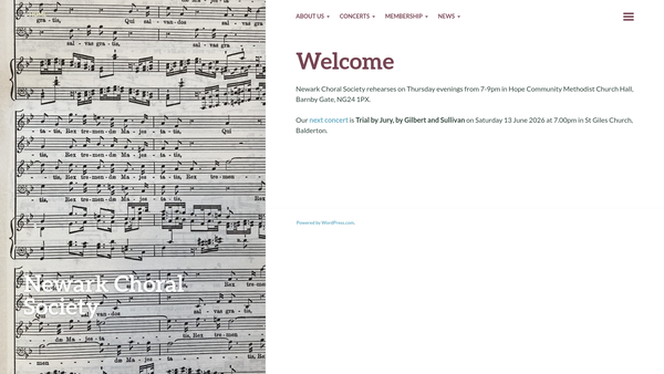 Screenshot of the Newark Choral Society website