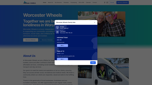 Screenshot of the Worcester Wheels website