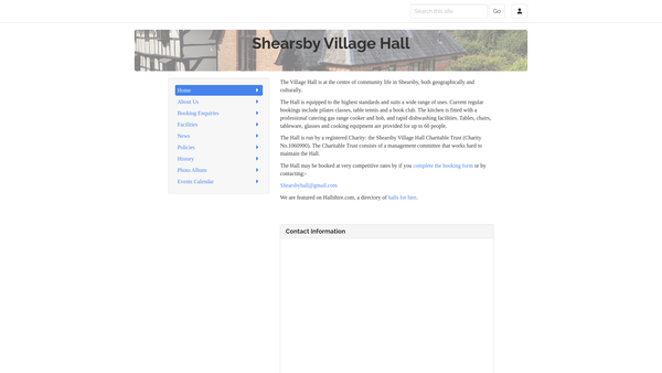 Screenshot of the Shearsby Village Hall Charitable Trust website